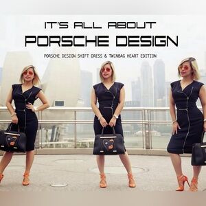 EXCELLENT LIKE NEW PORSCHE DESIGN Black Shift Dress Accent Zippers Size 38